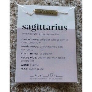 Sagittarius Zodiac Bar Necklace 18K Gold Plated Ever Ellis 16" Nov 22 - Dec 21